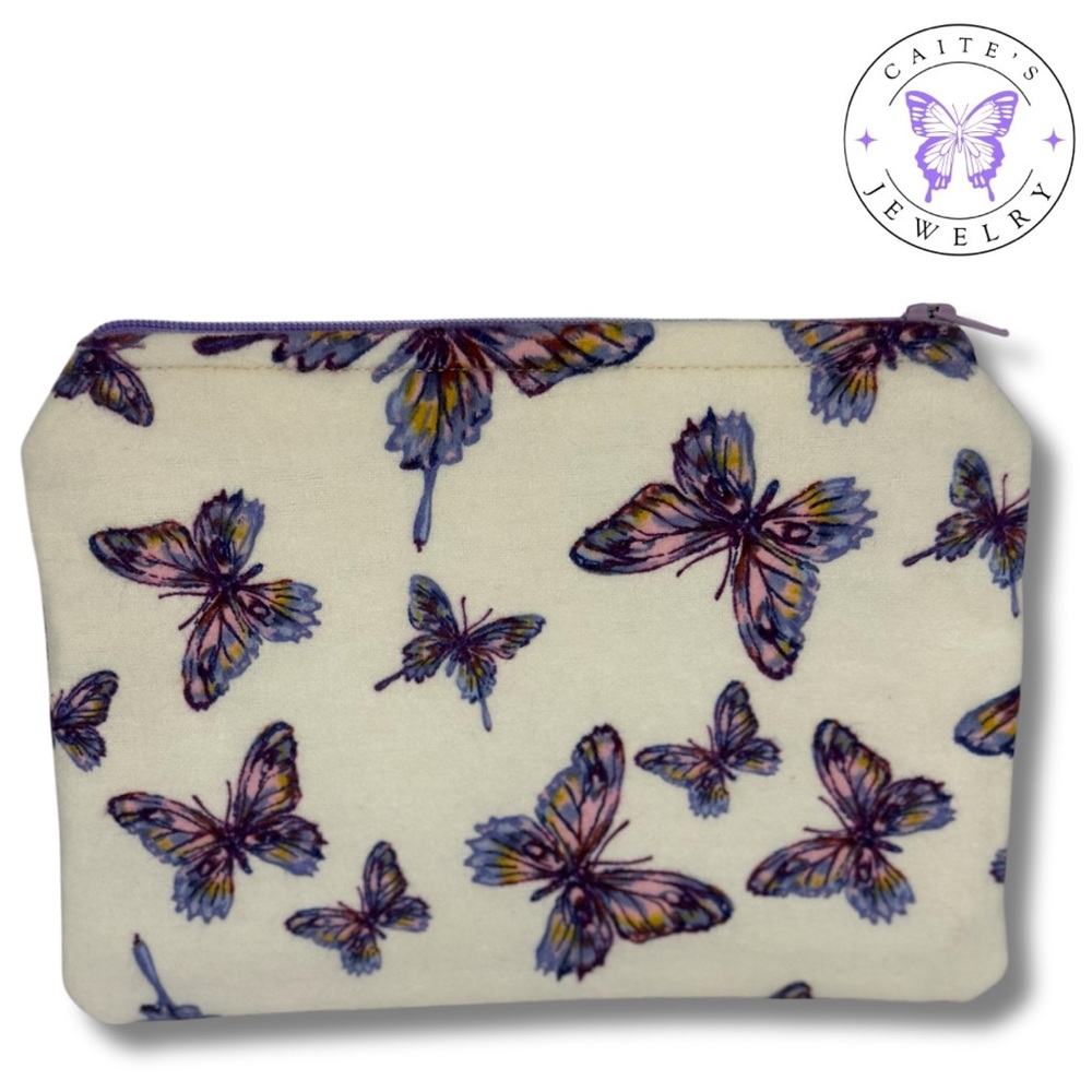 Handmade Zipper Pouch with a Purple Butterfly Fabric